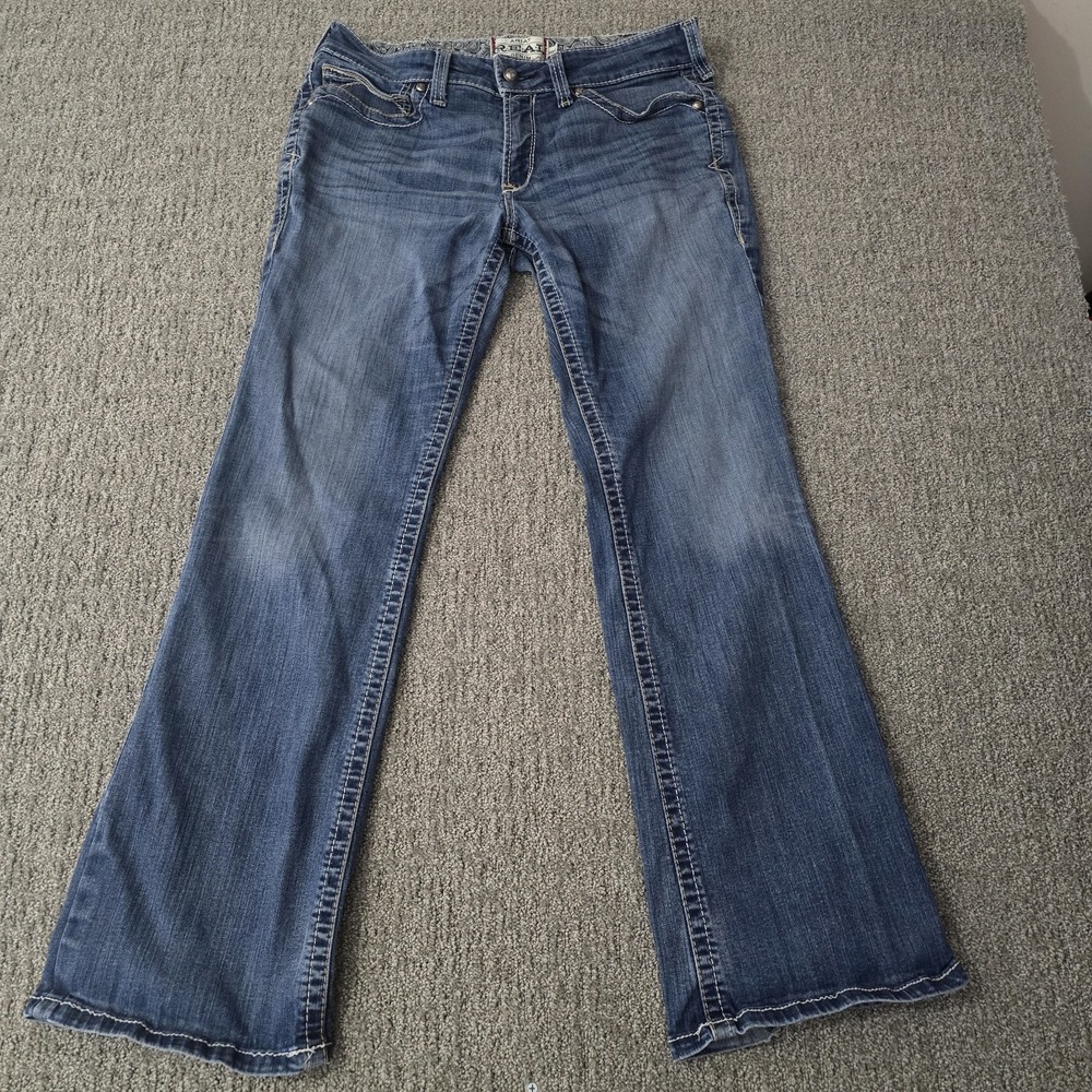 Ariat REAL Womens 32L Mid Rise Whipstitch Bootcut Jeans Ocean Western